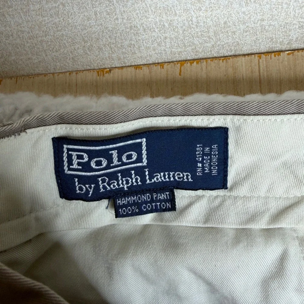 Polo Ralph Lauren Hammond Pant Mens 33x32 Khaki Tan Pleated Cuffed Chino Cotton